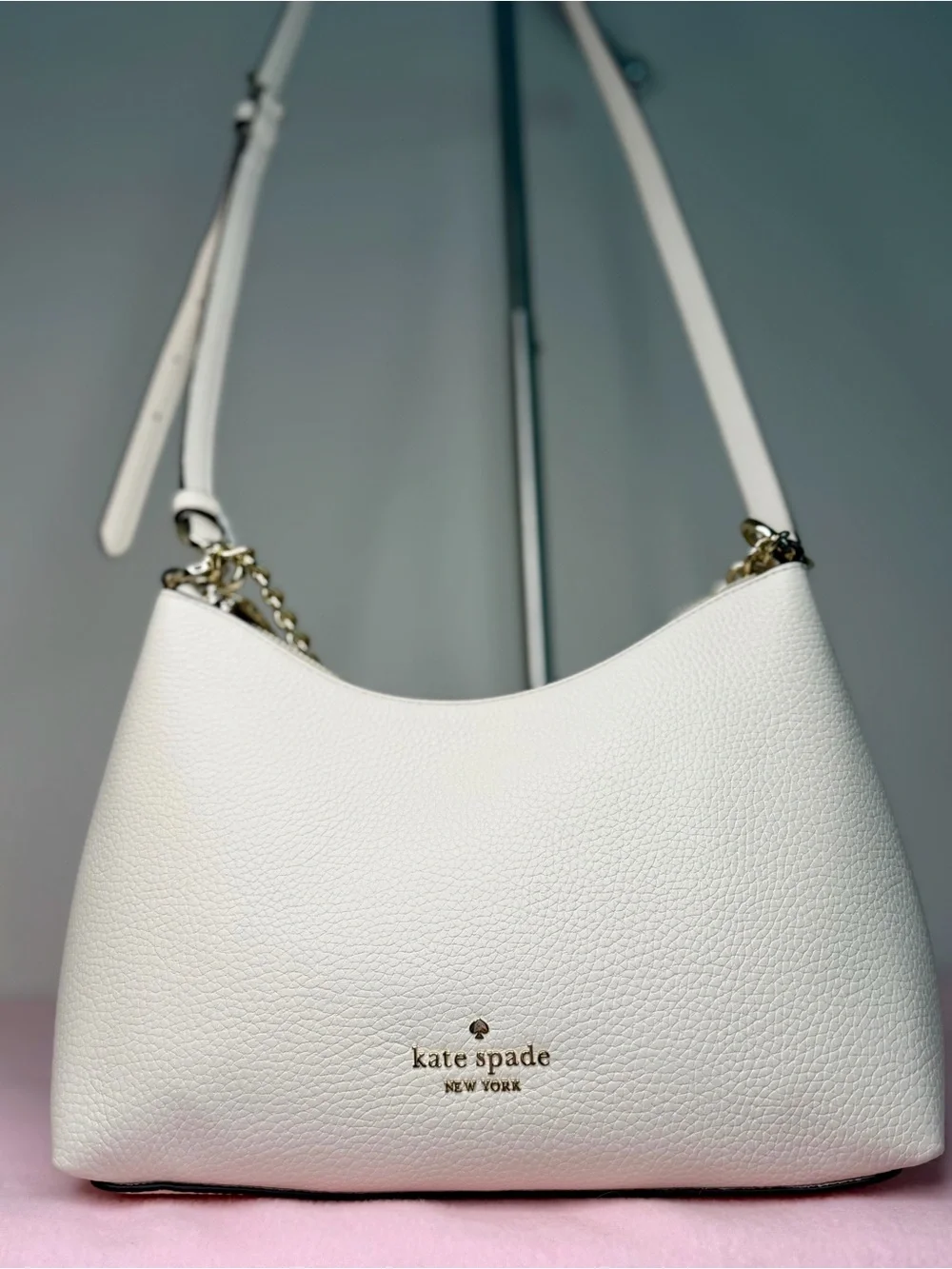 kate spade Cream Leather Shoulder Bag with Gold Chain